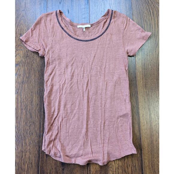 Maje Linen Short Sleeve Coral Top 1 - Picture 1 of 5